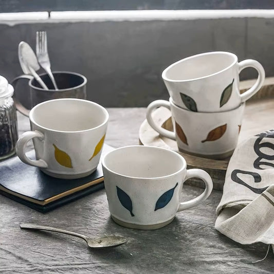 Four Leaf Pattern Mugs For Autumn Decor And Fall Style Drinkware Leafy Craft Style Cups
