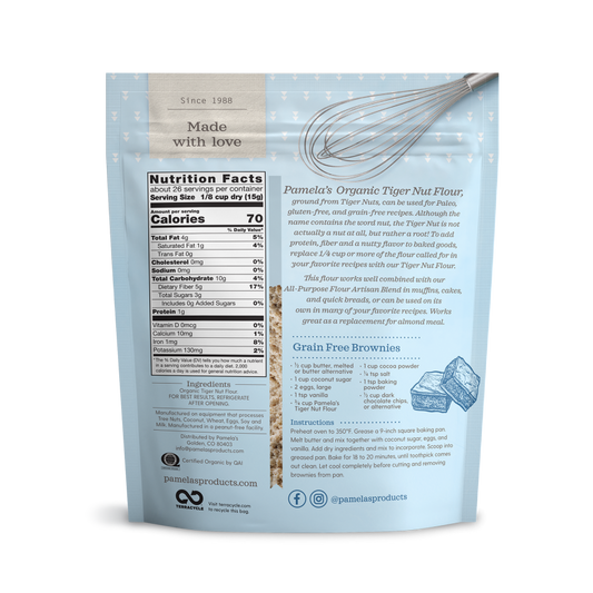 Pamela's Organic Tiger Nut Flour Single Ingredient Nutrition Facts Grain Free Brownies Recipe