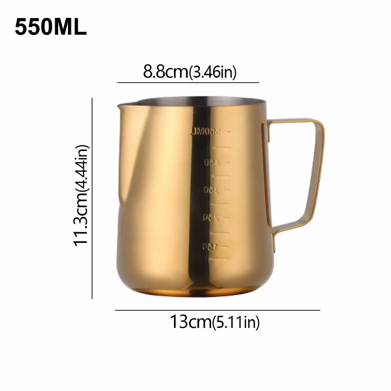 18oz Gold Stainless Steel Chic Frothing Pitcher With Measurements 550ml Size