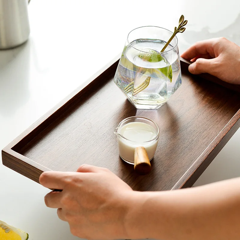Modern Luxury Lifestyle Carrying Wooden Drink Tray With Nordic Style Glass For Serving Beverages