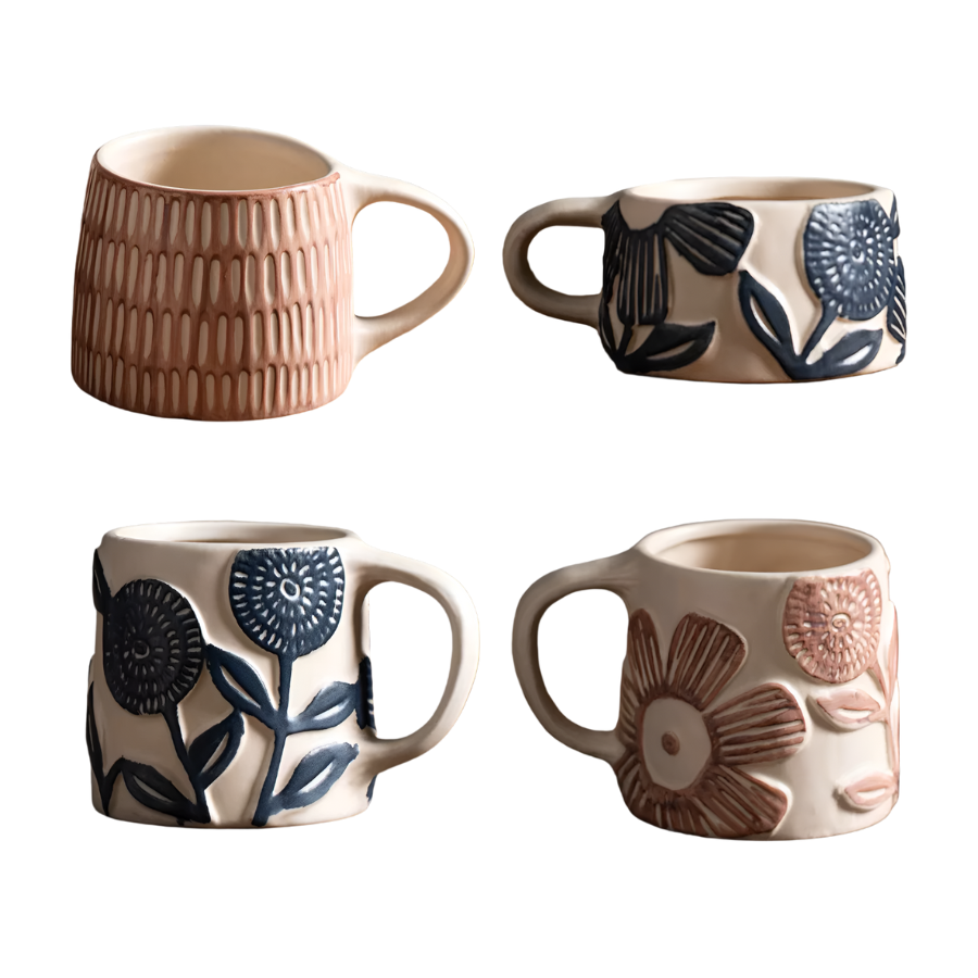 Organic Retro Craft Style Ceramic Mugs