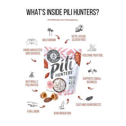 Pili Hunters Infographic Keto Vegan Wild Grown Pili Nuts With Pink Salt