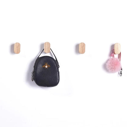 Real Wood Hooks Hanging On Wall Holding Purse Dog Leash And Everyday Items In Natural Modern Style