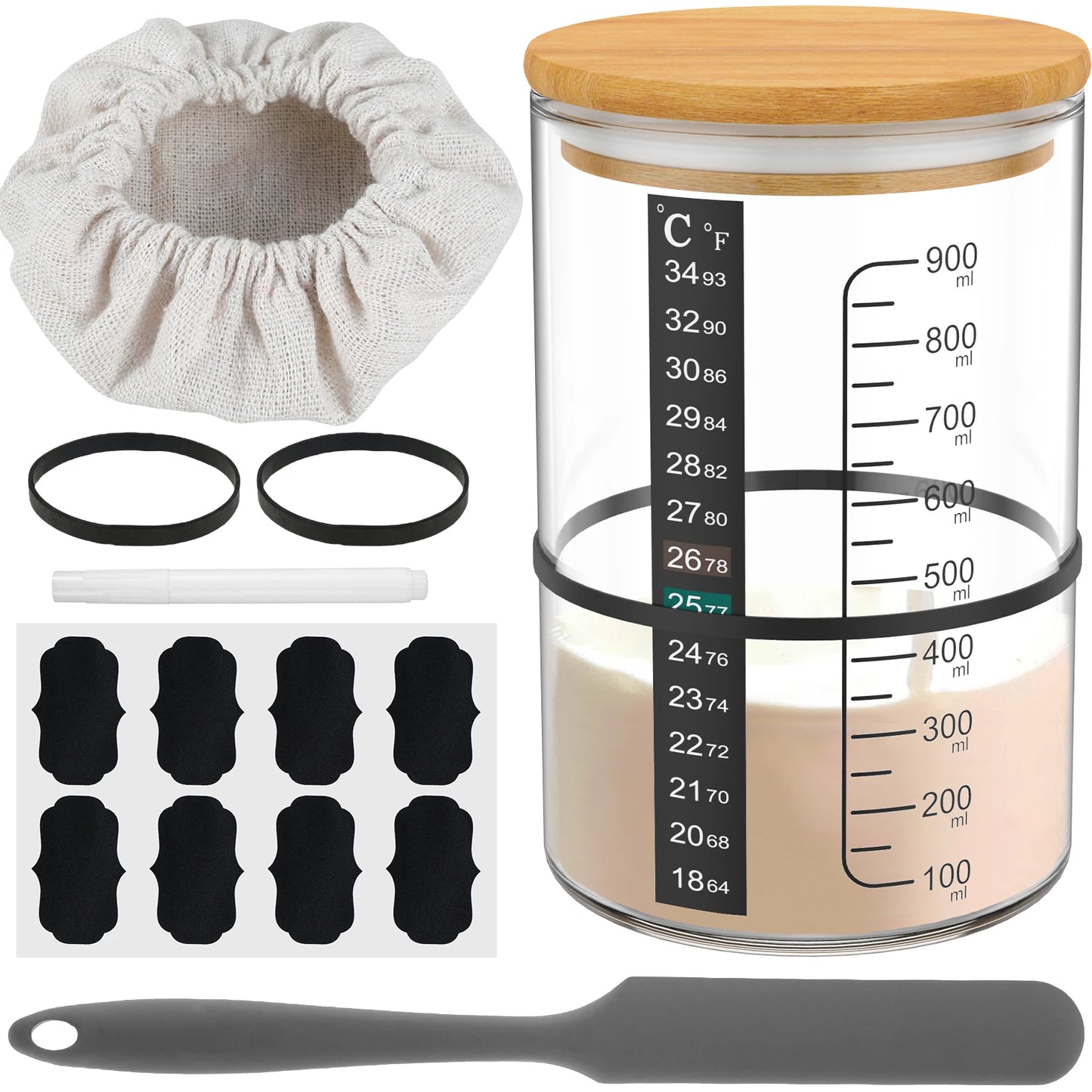 Set D Complete Sourdough Starter Kit With Glass Canister & Tools