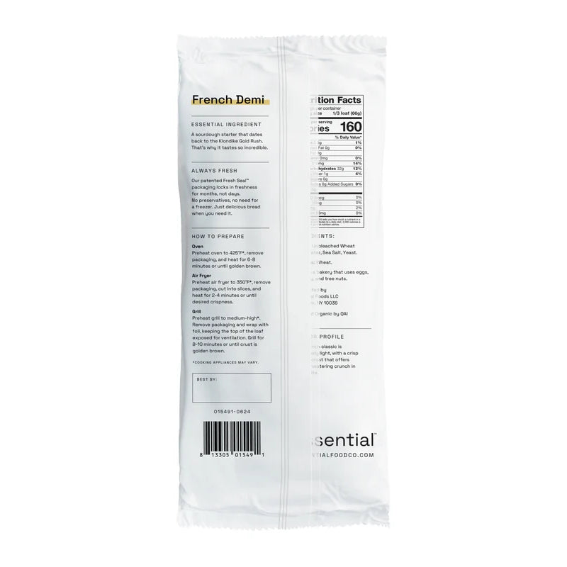 Essential Baking Company Take And Bake Bread 2 Pack Of Sandwich Size Organic French Demi Baguettes Nutritional Facts And Ingredients